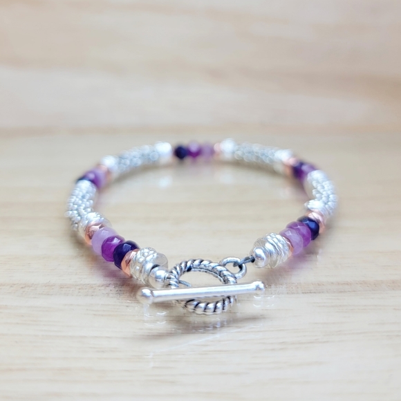 Purple Ombre Beaded Gemstone Toggle Bracelet - Picture 6 of 10